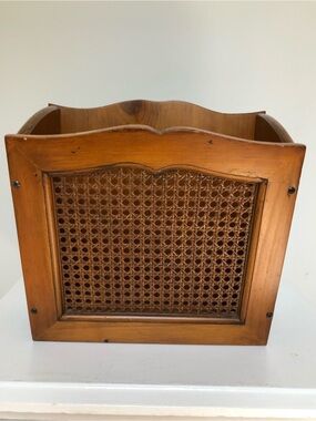 Vintage Wood Woven Rattan Cane Magazine Book Rack